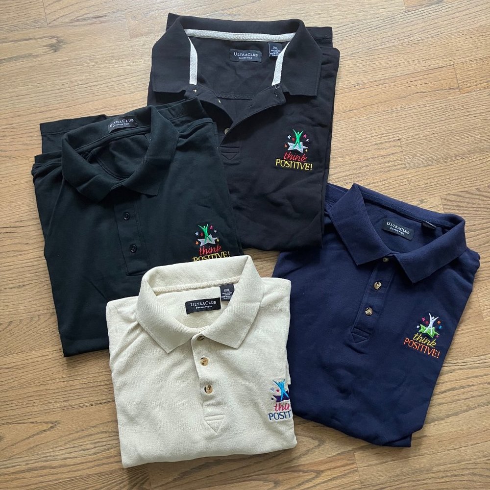 Ultra Club Think Positive Bundle of 4 Classic Polo Golf Shirts XXL